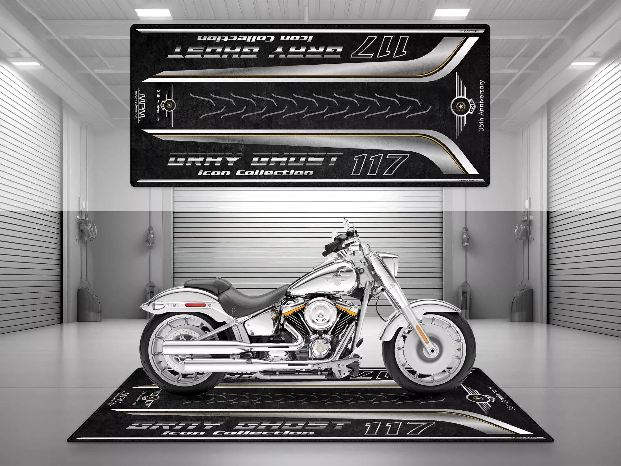 MPM Motorcycle Mat for Cruiser Motorcycle "Gray Ghost Icon Collection 35th Anniversary" - MM4210