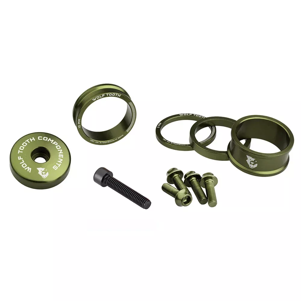 Wolf Tooth BlingKit: Headset Spacer Kit 3 510 15mm Olive