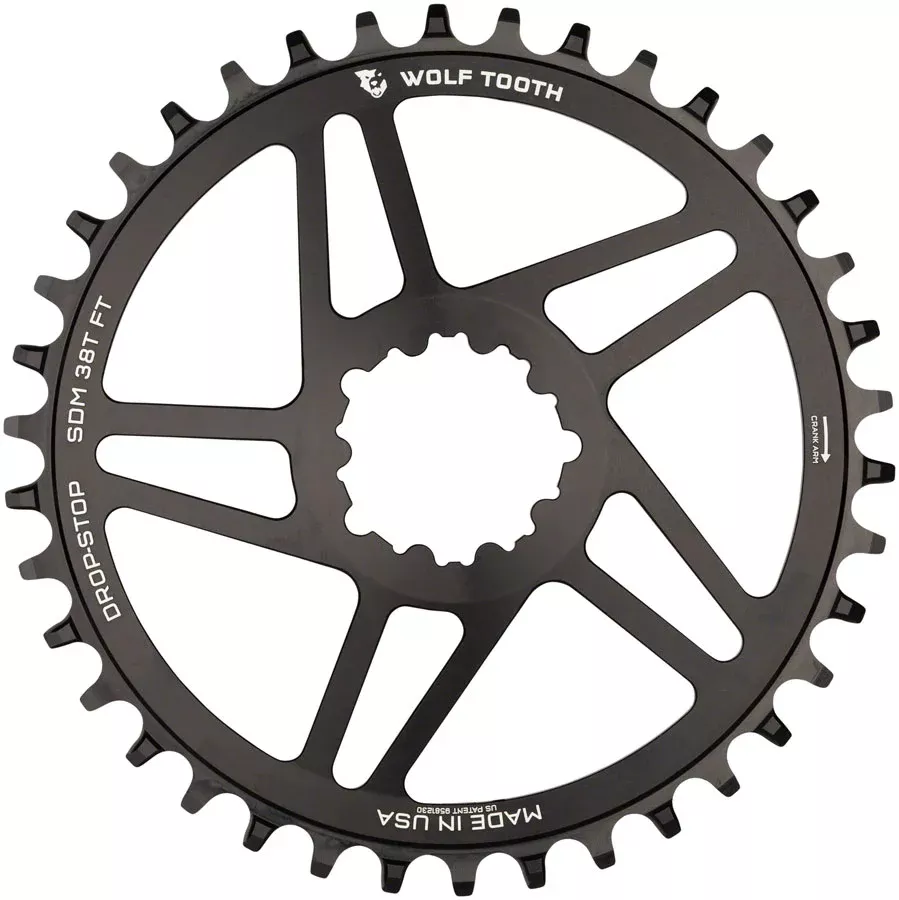 Wolf Tooth Direct Mount Chainring - 38t SRAM Direct Mount For SRAM 3-Bolt 6mm Offset Drop-Stop B Flattop Compatible BLK
