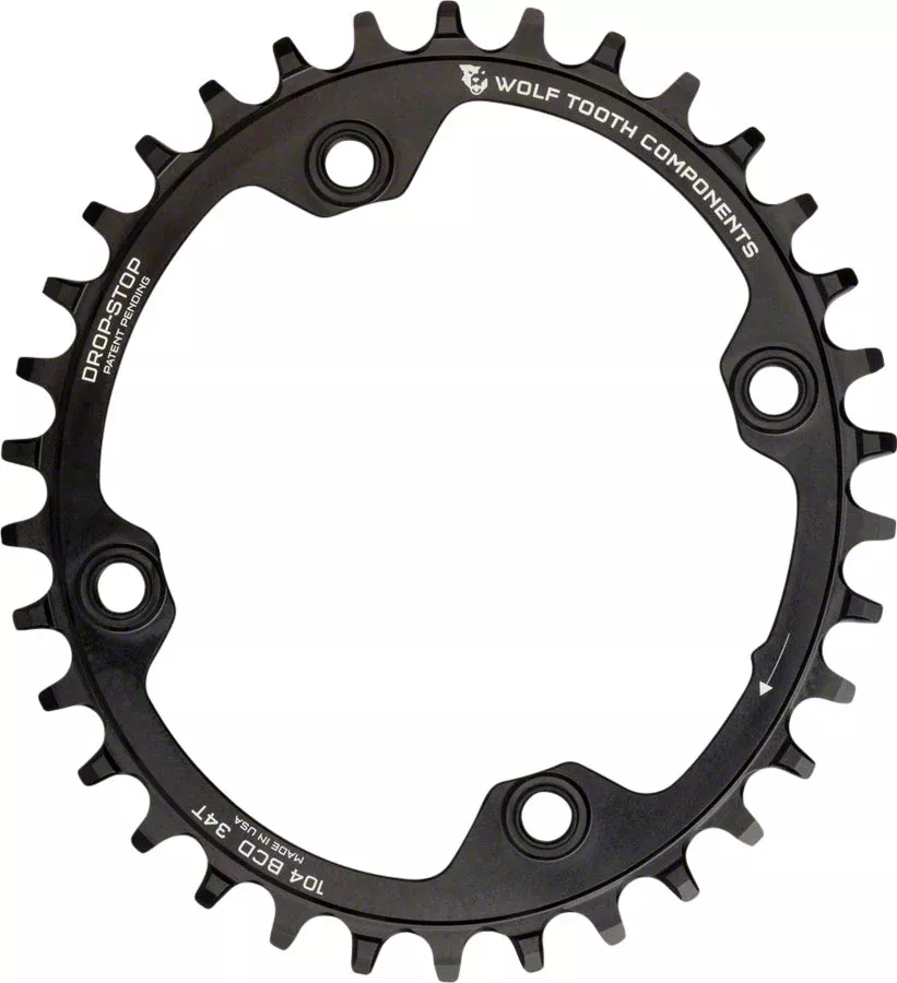 Wolf Tooth Elliptical 104 BCD Chainring - 34t 104 BCD 4-Bolt Drop-Stop A BLK