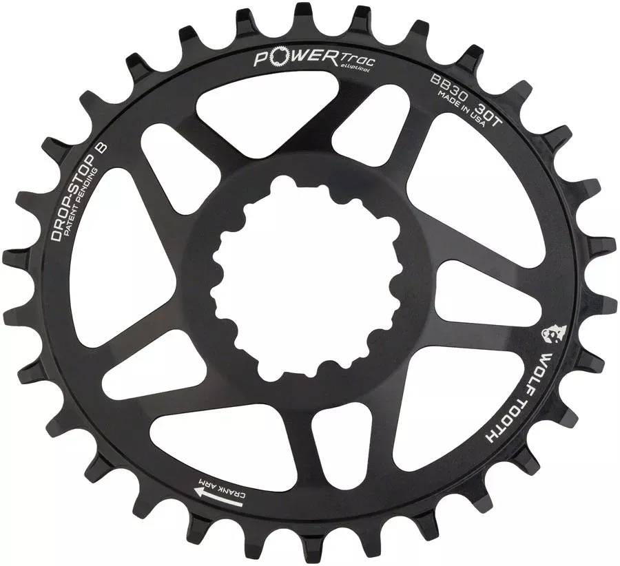 Wolf Tooth Elliptical Direct Mount Chainring - 30t SRAM Direct Mount Drop-Stop B For SRAM 3-Bolt Boost Cranksets 3mm Offset BLK