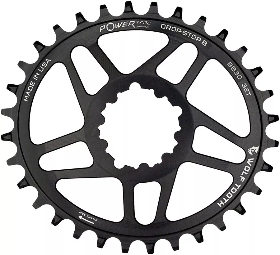 Wolf Tooth Elliptical Direct Mount Chainring - 32t SRAM Direct Mount Drop-Stop B For SRAM 8-Bolt Cranksets 3mm Offset BLK