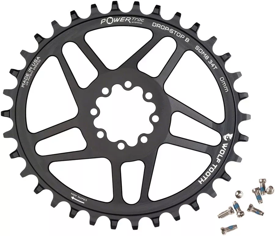 Wolf Tooth Elliptical Direct Mount Chainring - 34t SRAM Direct Mount Drop-Stop B For SRAM 3-Bolt Boost Cranksets 3mm Offset BLK