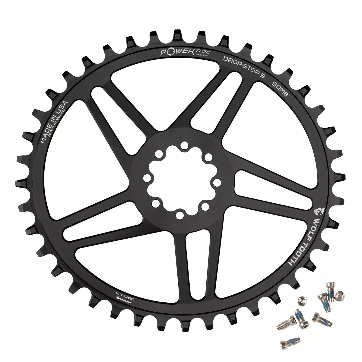 Wolf Tooth Elliptical Direct Mount Chainring - 40t SRAM Direct Mount Drop-Stop B For SRAM 8-Bolt Cranksets 6mm Offset BLK