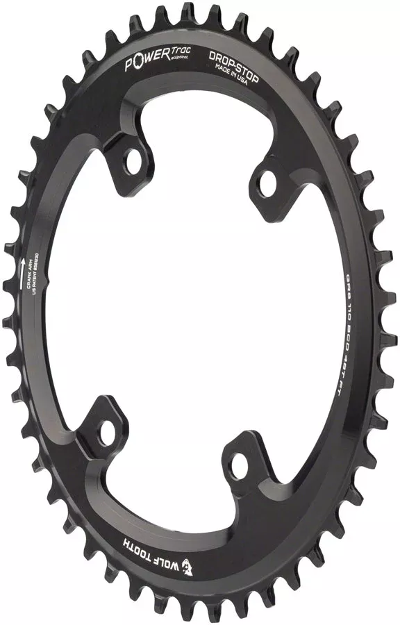 Wolf Tooth Elliptical Shimano 110 Asymmetric BCD Chainring - 46t 110 Asymmetric BCD 4-Bolt Drop-Stop B For Shimano GRX Cranks BLK
