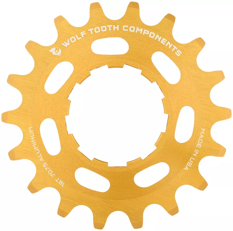 Wolf Tooth Single Speed Aluminum Cog - 18t Compatible with 3/32" Chains Gold