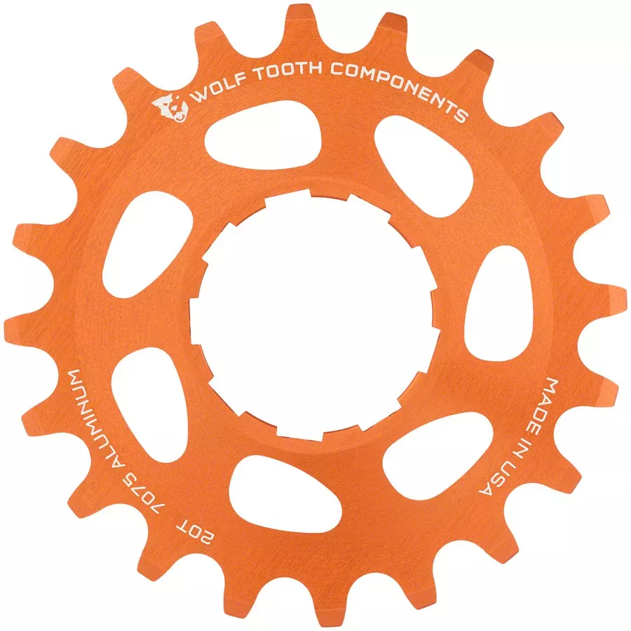 Wolf Tooth Single Speed Aluminum Cog - 20t Compatible 3/32" Chains Orange