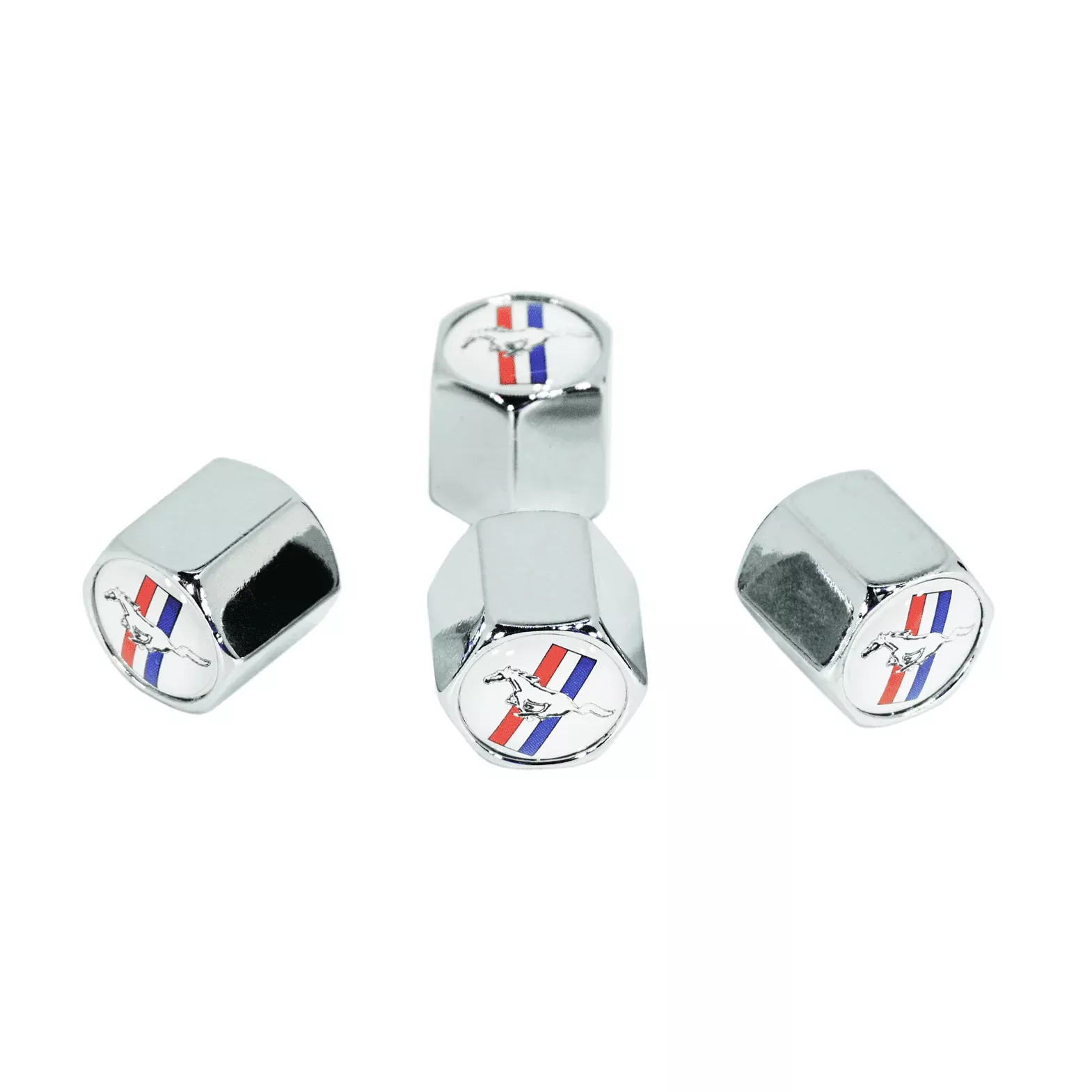 ZSPEC Chrome Mustang Valve Stem Caps, White Background (Set of 4)