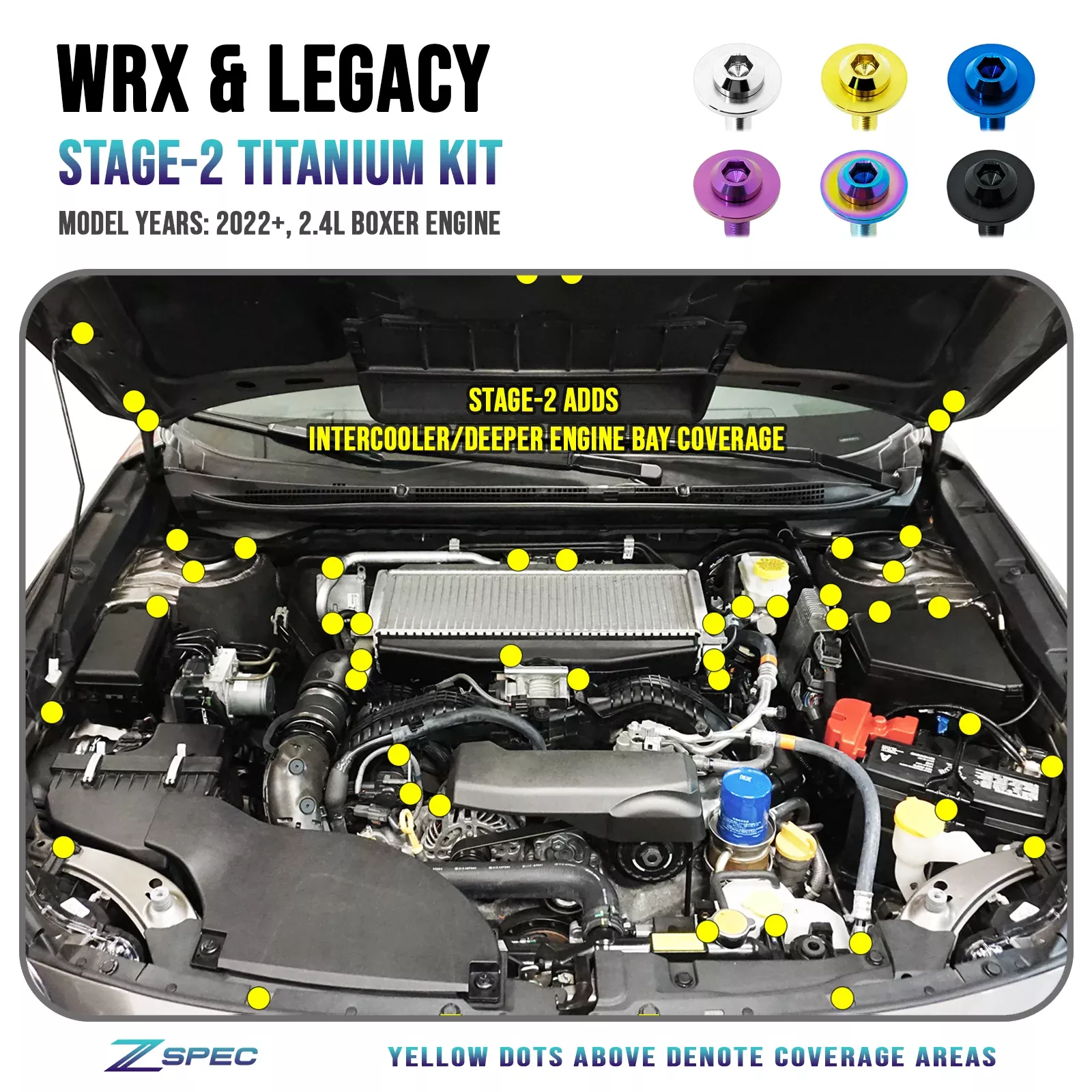 ZSPEC Stage-2 Fastener Kit for '22+ Subaru WRX & Legacy, Titanium